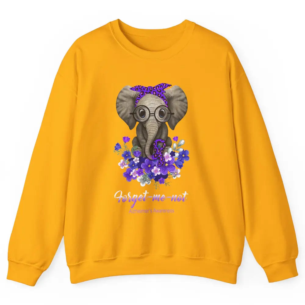 Alzheimer Awareness Purple Ribbon Elephant Forget Me Not Unisex Crewneck Sweatshirt