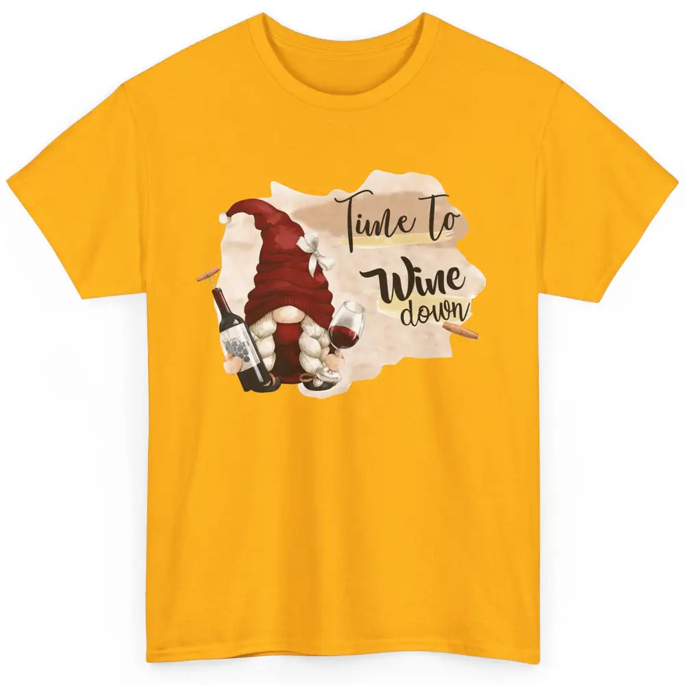 Christmas Gnome Wine It's Time to Wine Down Winter Holiday Classic Unisex T-Shirt