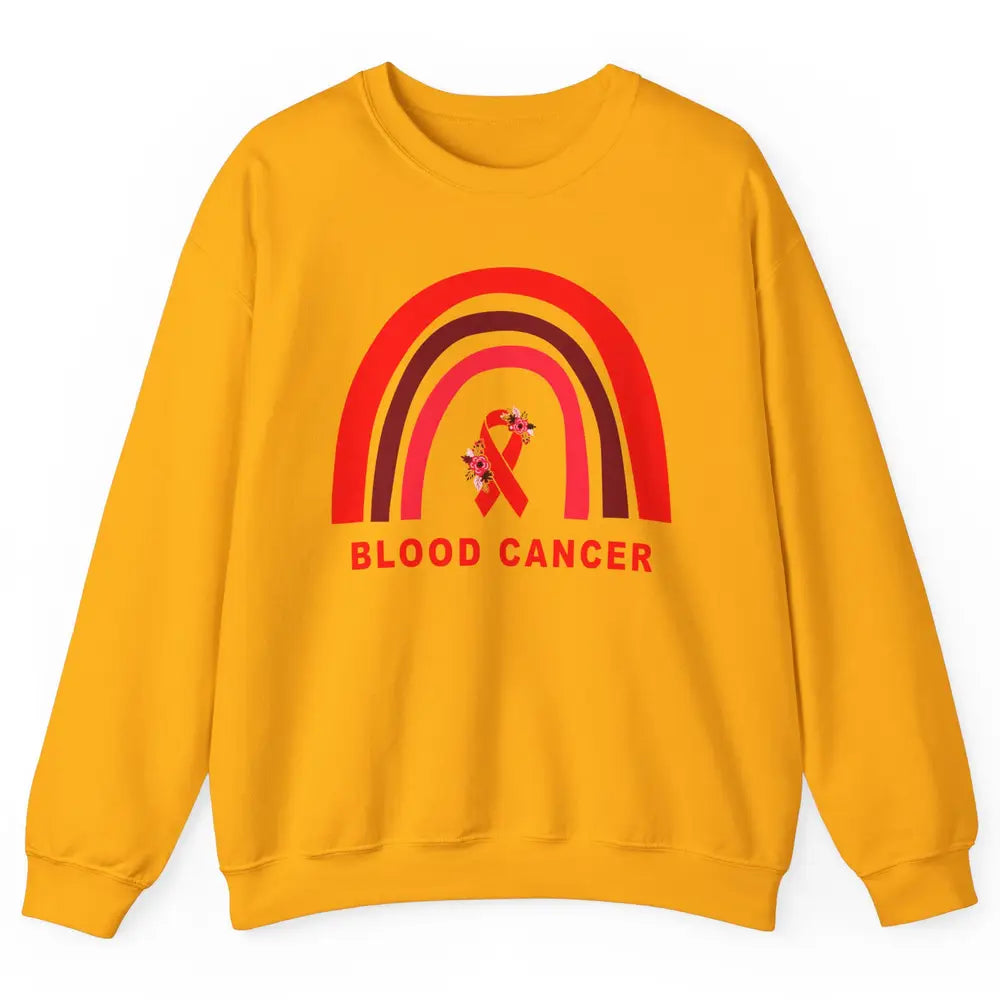 Blood Cancer Awareness Floral Red Ribbon Cute Rainbow Unisex Crewneck Sweatshirt