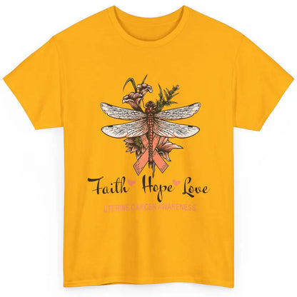 Faith Hope Love Dragonfly Peach Uterine Cancer Awareness Classic Unisex T-Shirt