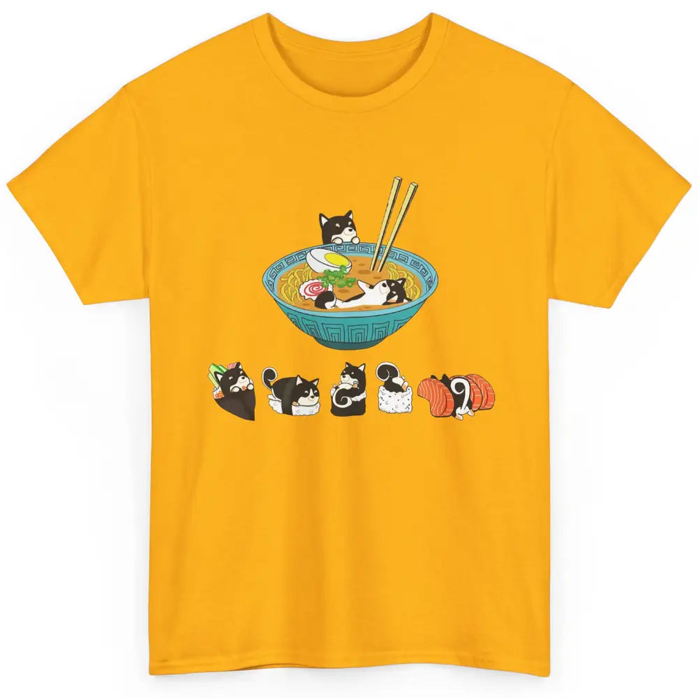 Funny Black Shiba Inu Sushi Ramen Bowl Japanese Kawaii Dog Classic Unisex T-Shirt