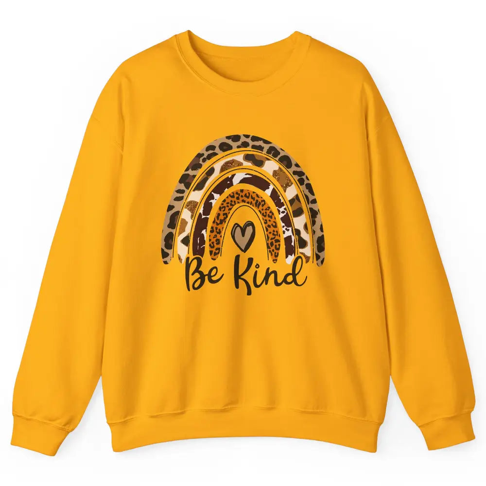 Be Kind Leopard Rainbow Cheetah Rainbow Cute Heart Love Unisex Crewneck Sweatshirt