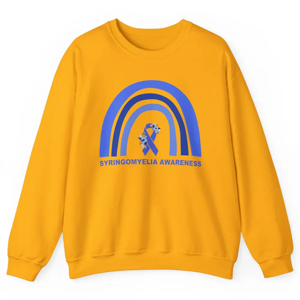 Syringomyelia Awareness Floral Blue Ribbon Rainbow Unisex Crewneck Sweatshirt