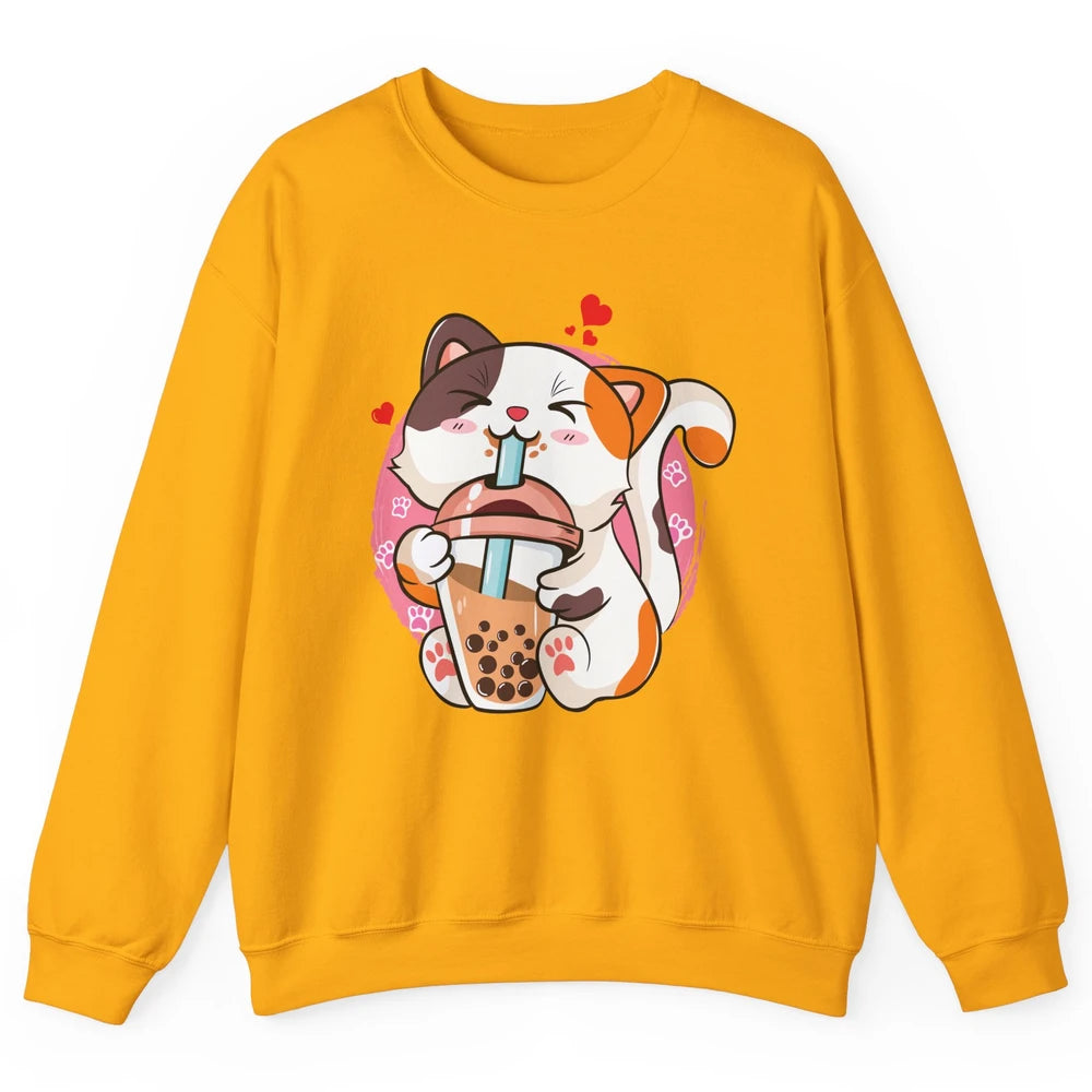 Boba Tea Cat Kawaii Cat Drink Milk Tea Kawaii Boba Cat Lover Unisex Crewneck Sweatshirt