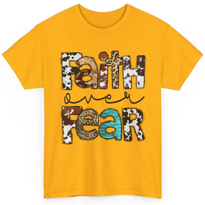 Faith Over Fear Leopard Cowhide Western Christian Cross Classic Unisex T-Shirt