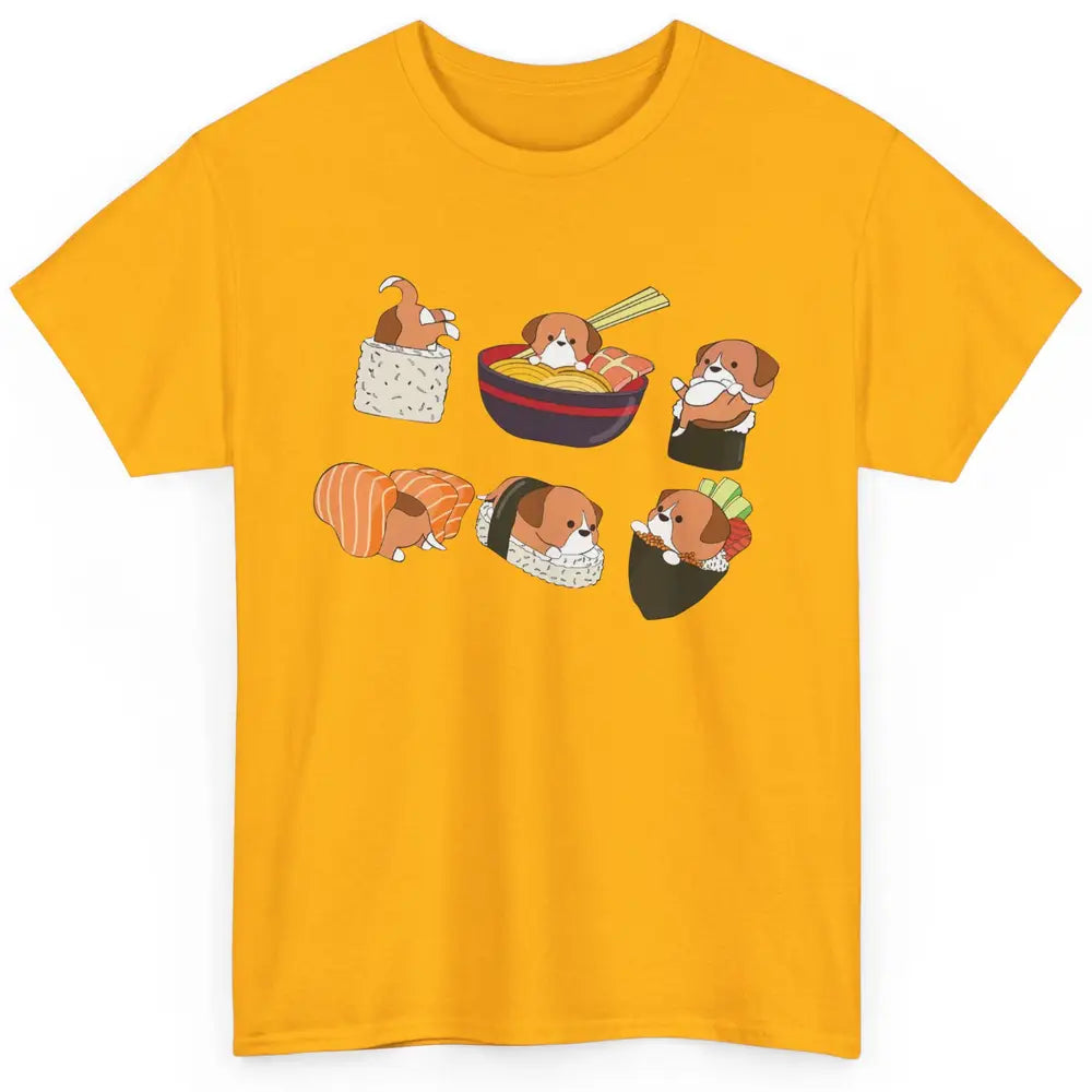 Funny Beagle Sushi Ramen Bowl Cute Japanese Kawaii Dog Lover Classic Unisex T-Shirt