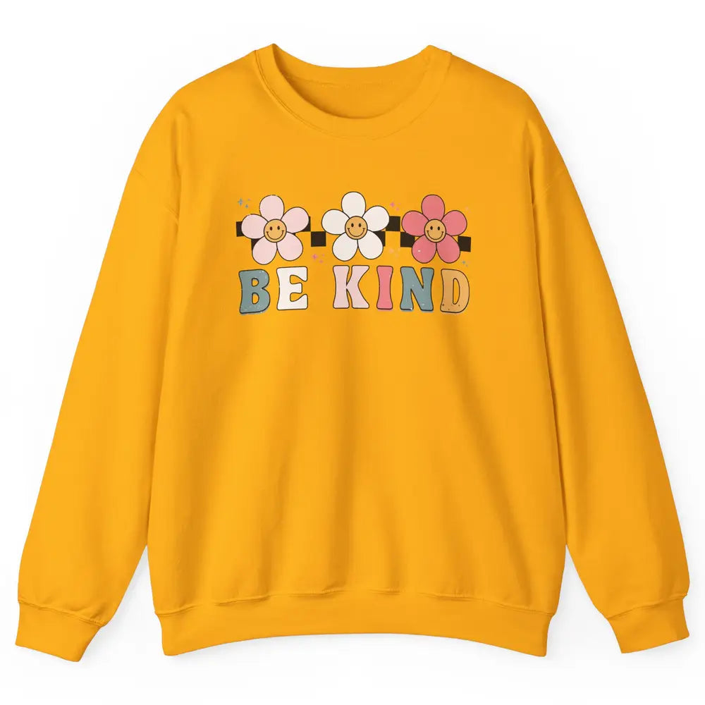 Be Kind Smiling Face Daisy Boho Mental Health Matter Retro Unisex Crewneck Sweatshirt