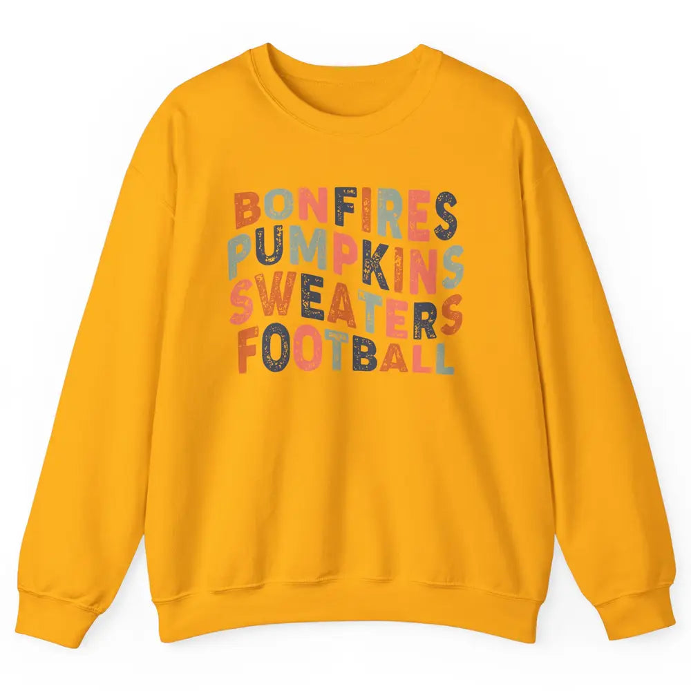 Retro Fall Bonfires Pumpkins Swaeaters Football Thanksgiving Unisex Crewneck Sweatshirt