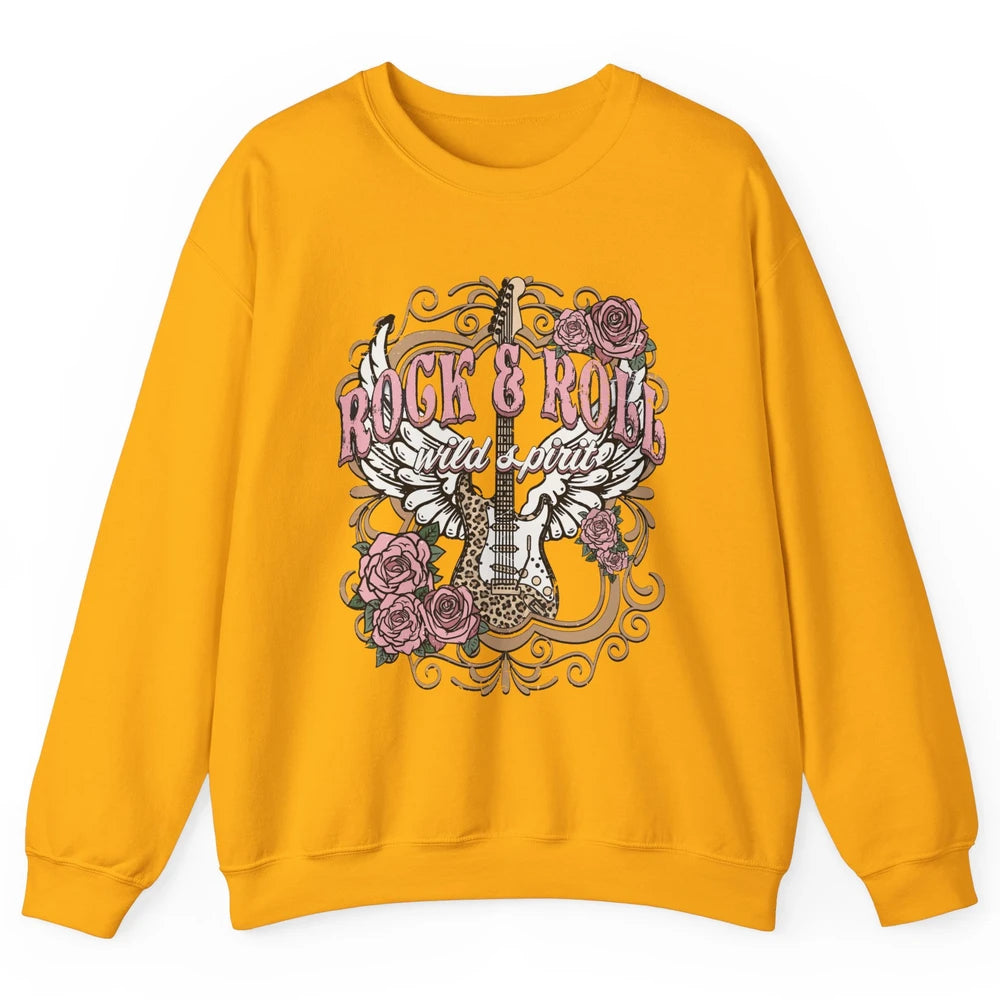 Vintage Rock Roll Wild Spirit Leopard Guitar Floral Western Unisex Crewneck Sweatshirt