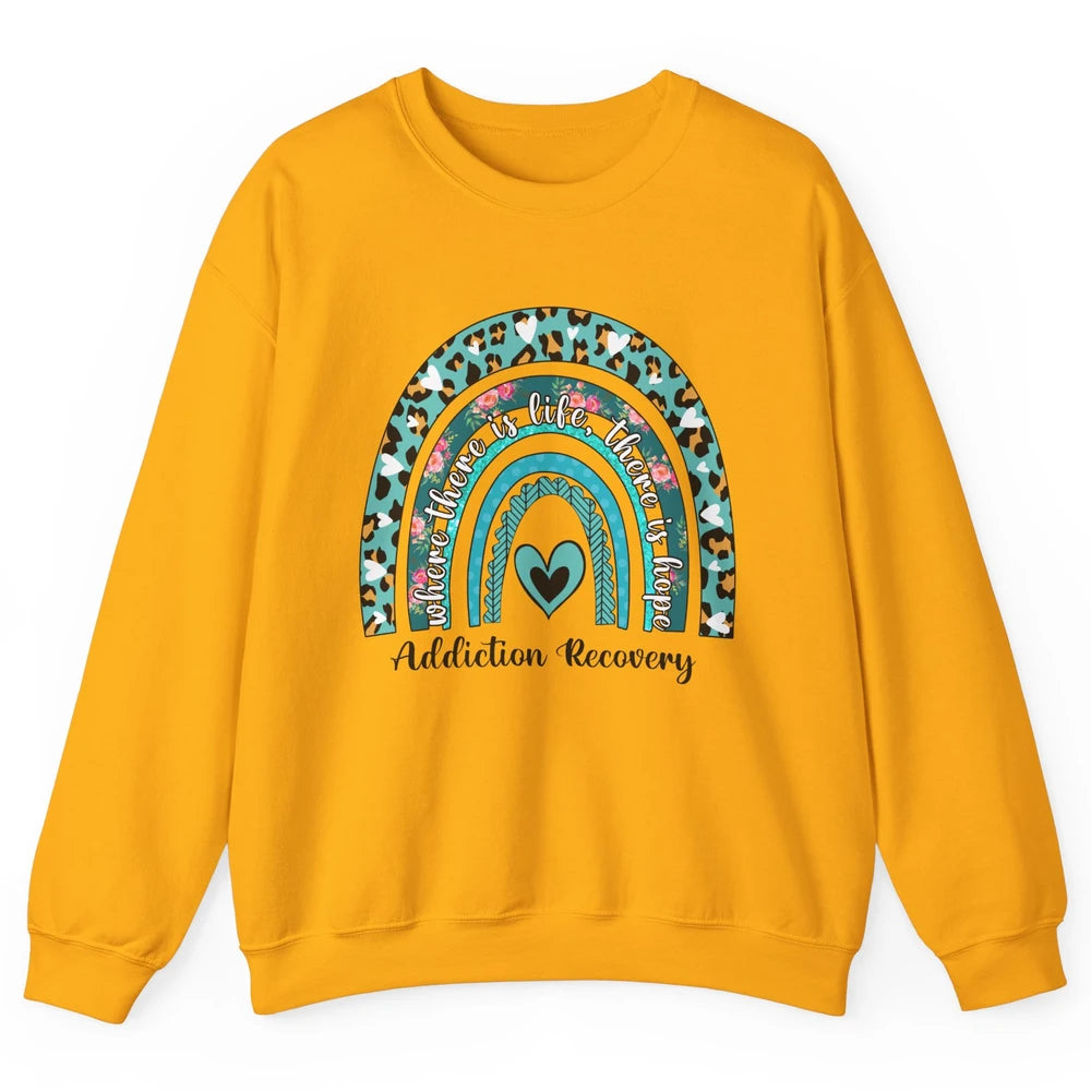 Addiction Recovery Awareness Rainbow Ribbon Blue Leopard Unisex Crewneck Sweatshirt