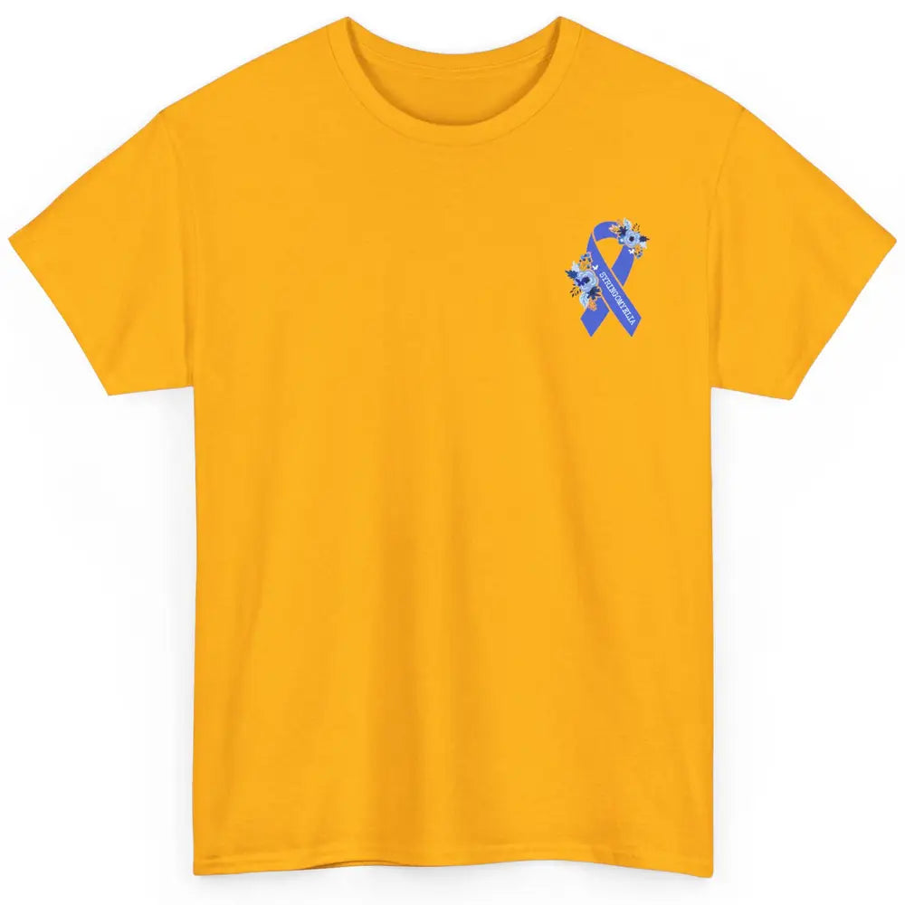 Syringomyelia Awareness Floral Blue Ribbon Rainbow Classic Unisex T-Shirt