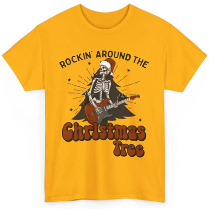 Skeleton Guitar Rocking Around Christmas Tree Western Xmas Classic Unisex T-Shirt