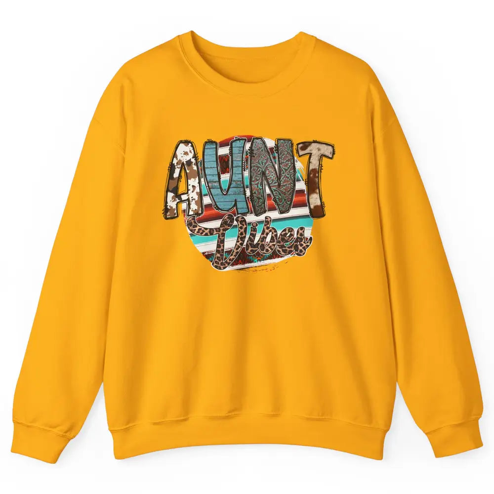 Aunt Vibes Cowhide Leopard Turquoise Western Country Auntie Unisex Crewneck Sweatshirt