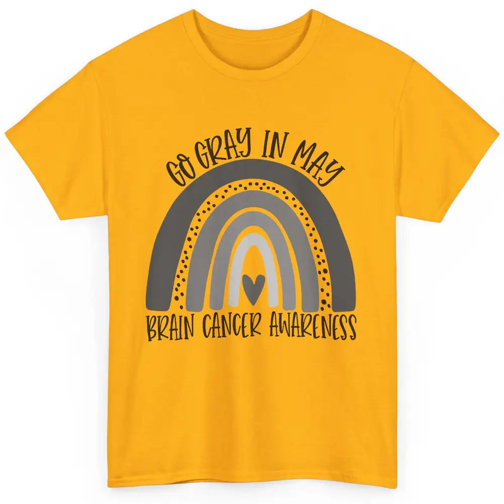 Brain Cancer Awareness Go Gray In May Gray Rainbow Heart Classic Unisex T-Shirt