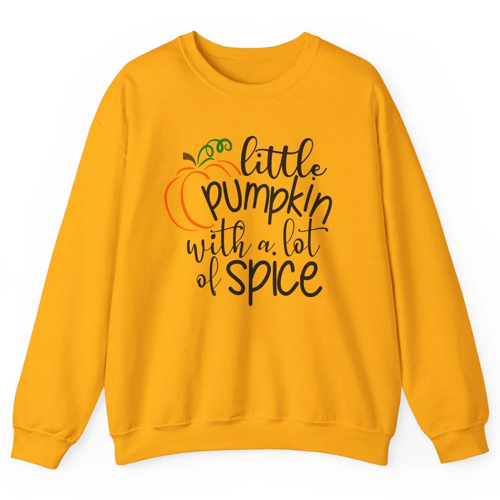 Little Pumpkin With Lots Of Spice Kids Thanksgiving Autumn Unisex Crewneck Sweatshirt