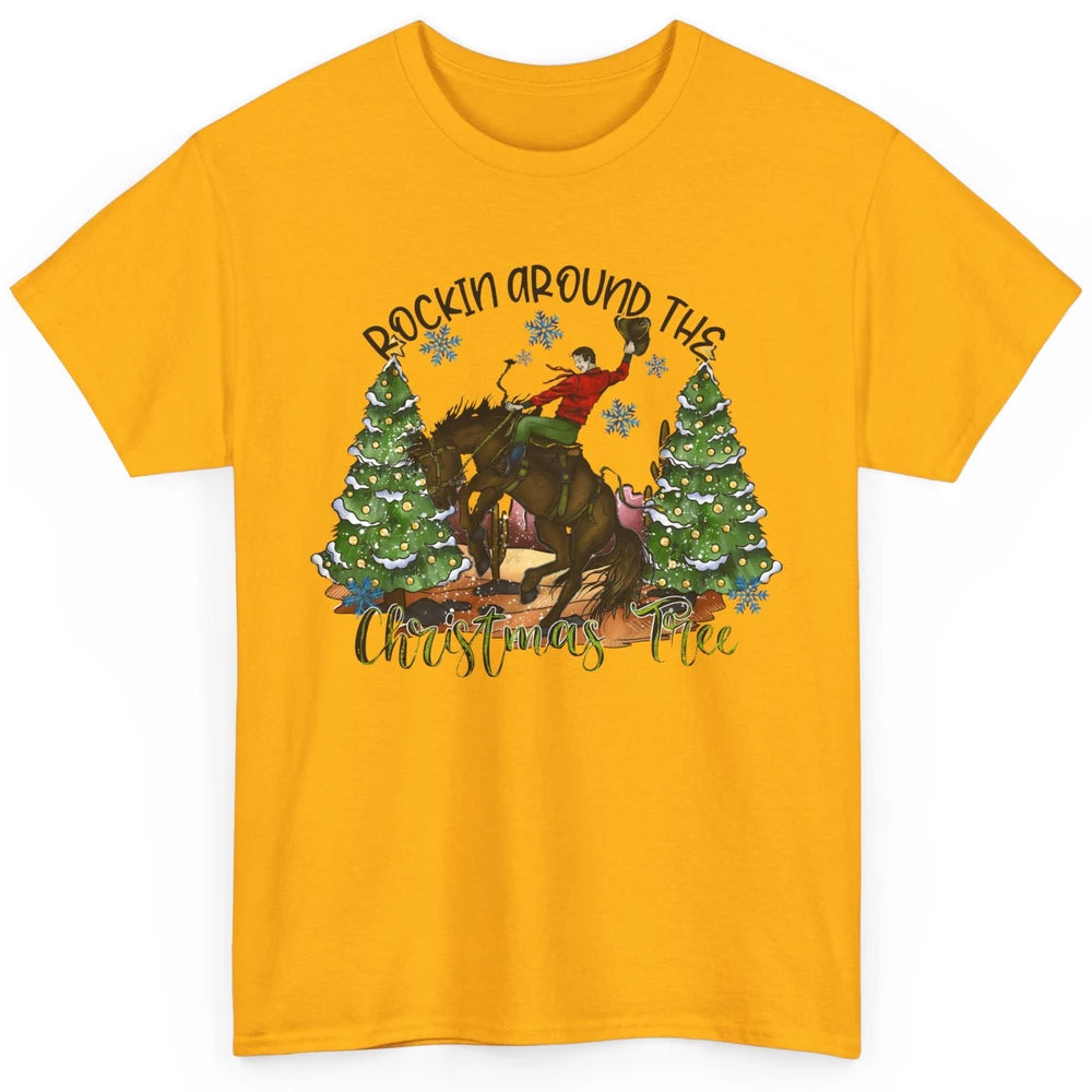 Funny Cowboy Horsing Rocking Around Christmas Tree Western Classic Unisex T-Shirt