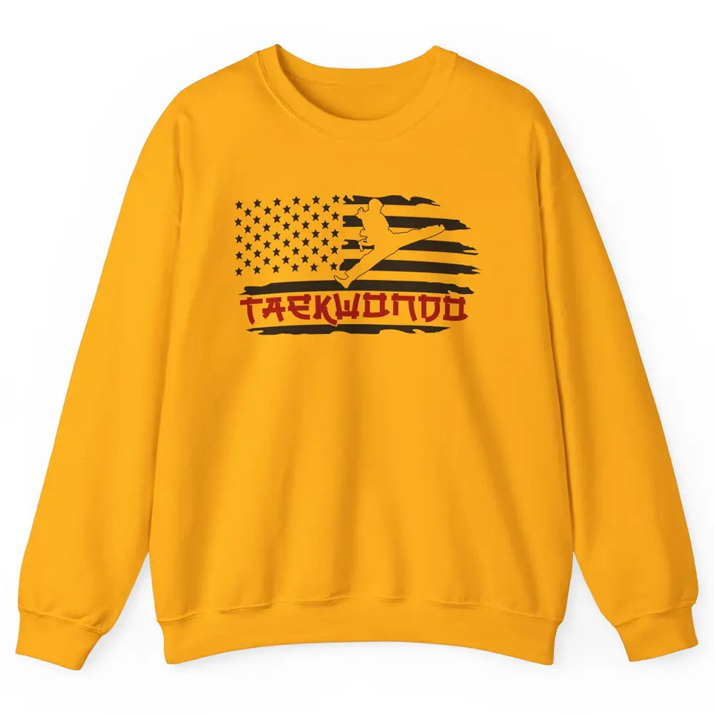 Taekwondo American Flag Karate Girl Boy Martial Art Gift Unisex Crewneck Sweatshirt