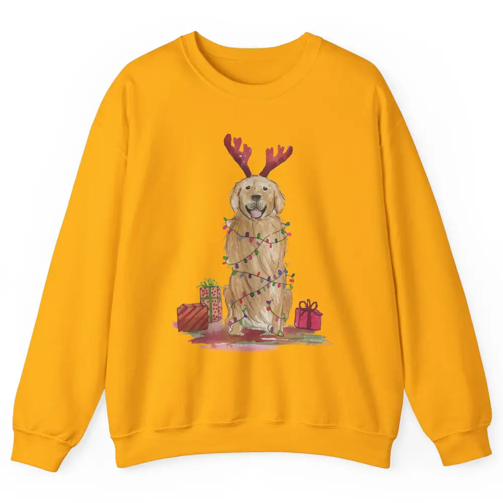 Santa Golden Retriever Reindeer Snowflake Christmas Costume Unisex Crewneck Sweatshirt