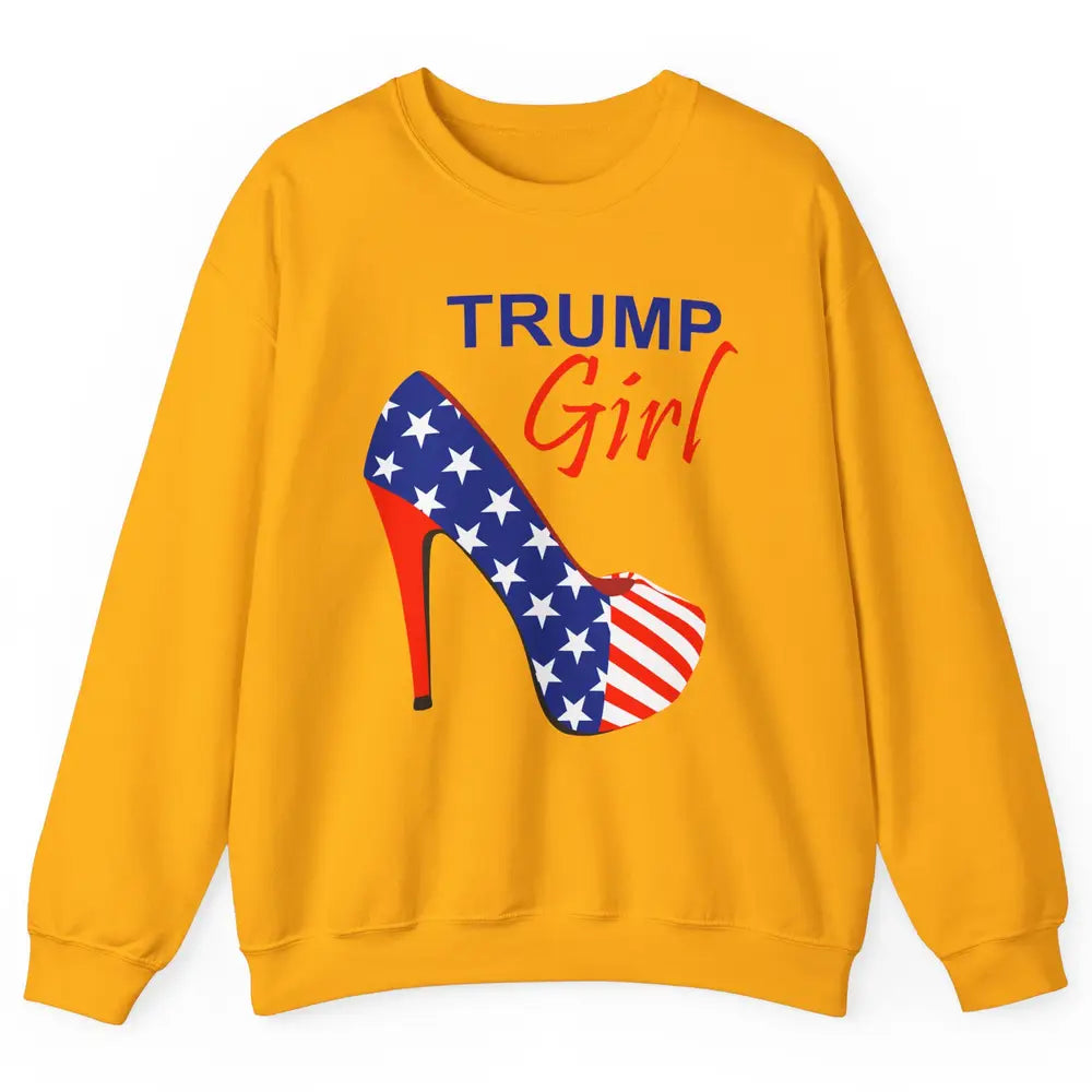 Trump Girl American Flag High Heels Republican Trump Support Unisex Crewneck Sweatshirt