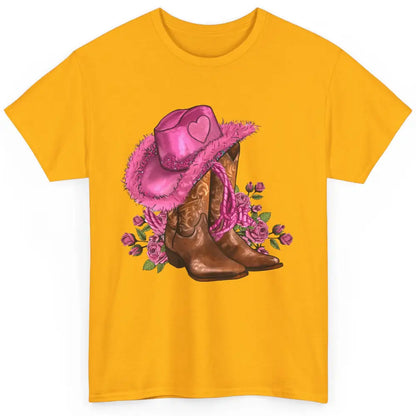 Floral Pink Cowgirl Boots And Hat Valentines Western Country Classic Unisex T-Shirt