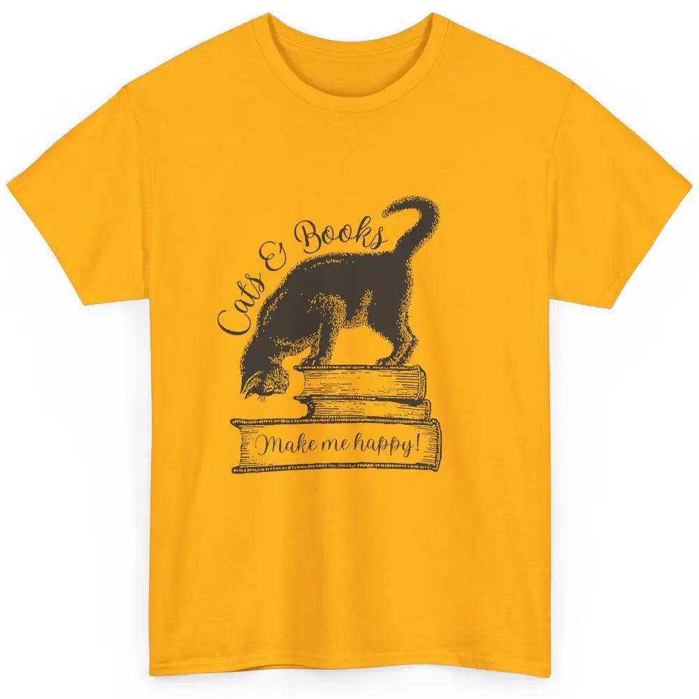 Black Cat Make Me Happy Reading Book Retro Kitten Bookish Classic Unisex T-Shirt