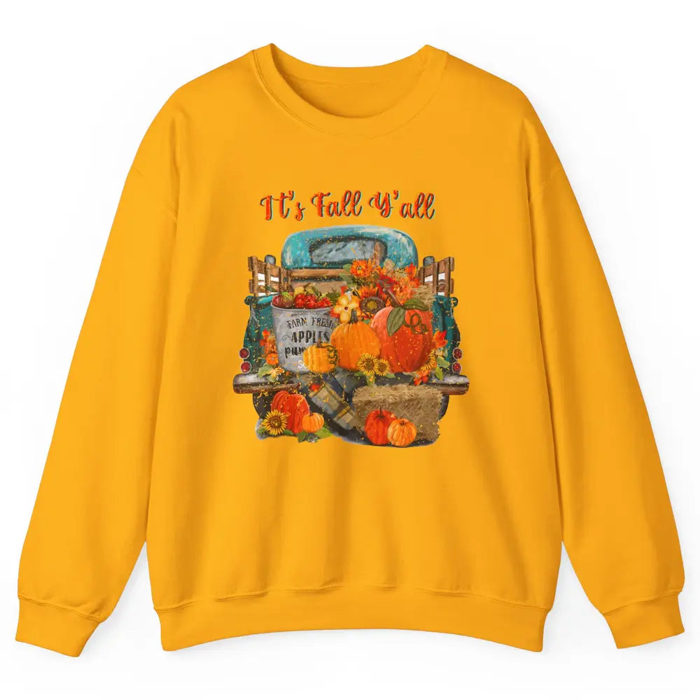 Retro Pumpkin Truck Sunflower Western Pumpkin Season Fall Unisex Crewneck Sweatshirt