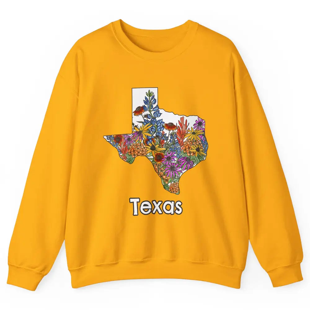 Texas Map Pride Wildflower Western Country Bluebonnet Flower Unisex Crewneck Sweatshirt