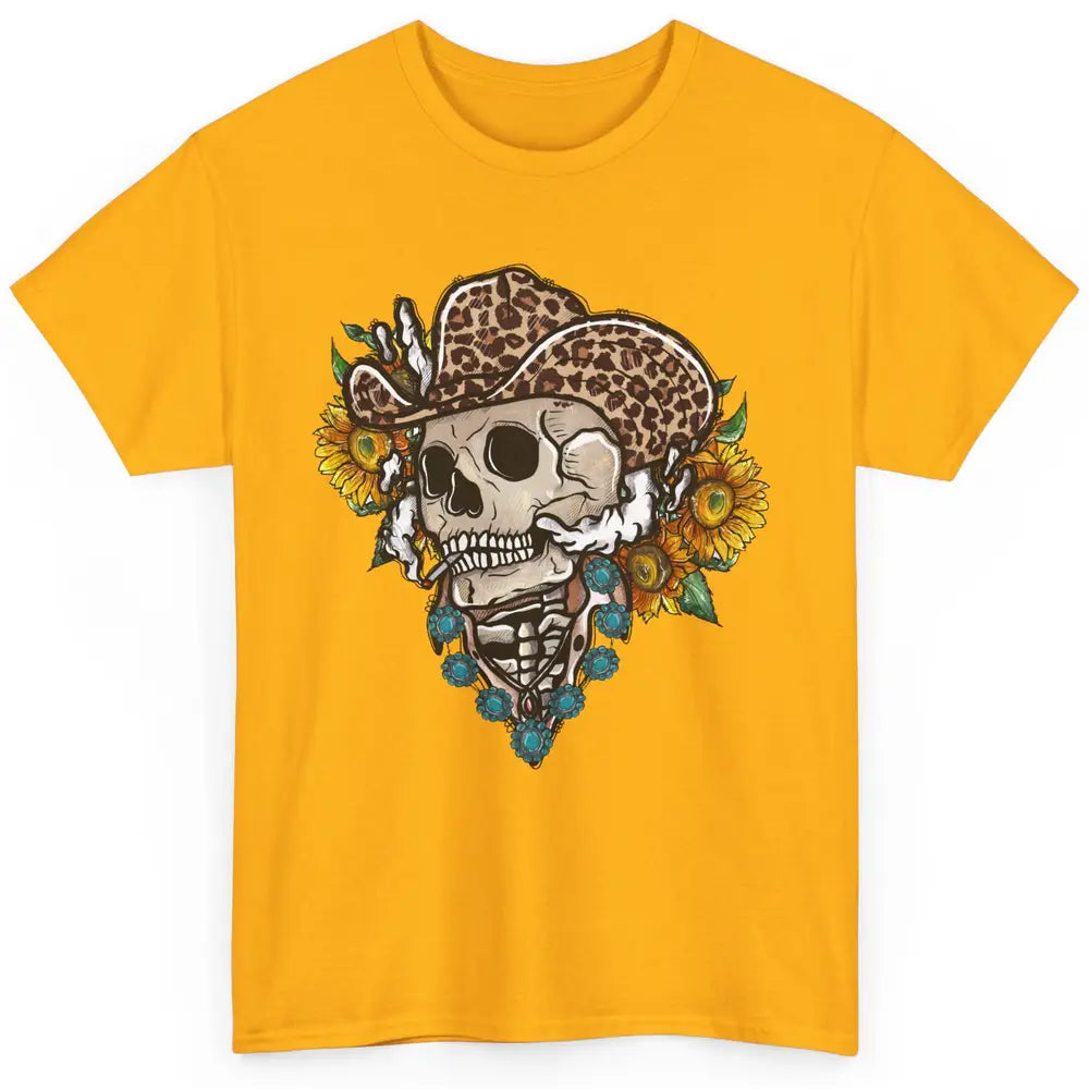 Sunflower Leopard Cowboy Skull Gemstone Western Country Gift Classic Unisex T-Shirt