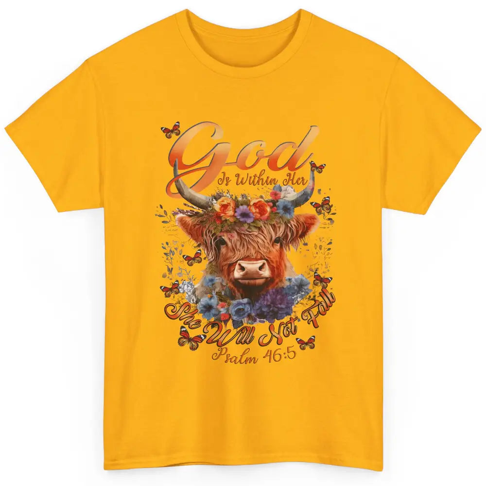 Christian Highland Cow God Is Within Her Bible Religious Classic Unisex T-Shirt