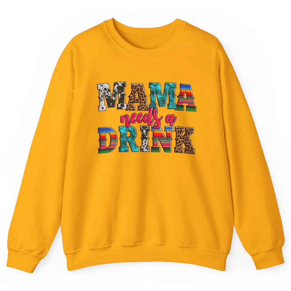 Western Mama Needs Drink Leopard Turquoise Mothers Day Retro Unisex Crewneck Sweatshirt