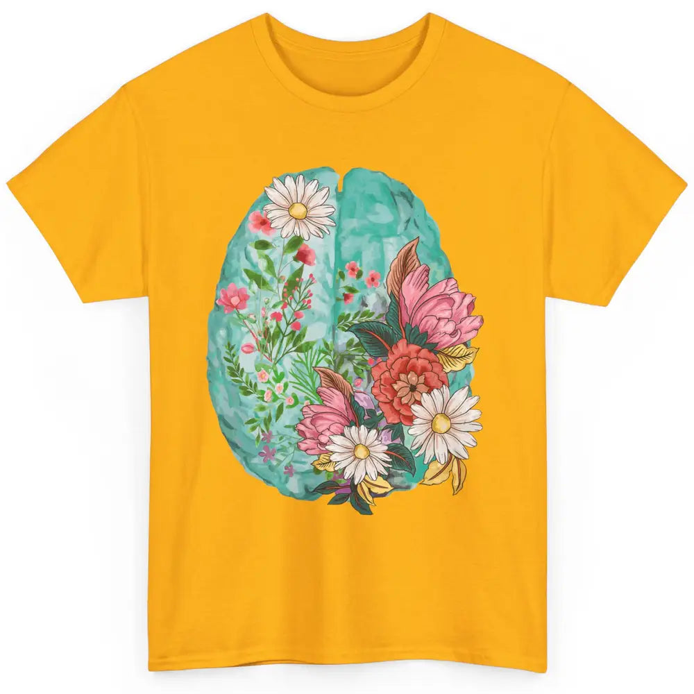 Wildflower Brain End The Stigma Floral Mental Health Matters Classic Unisex T-Shirt