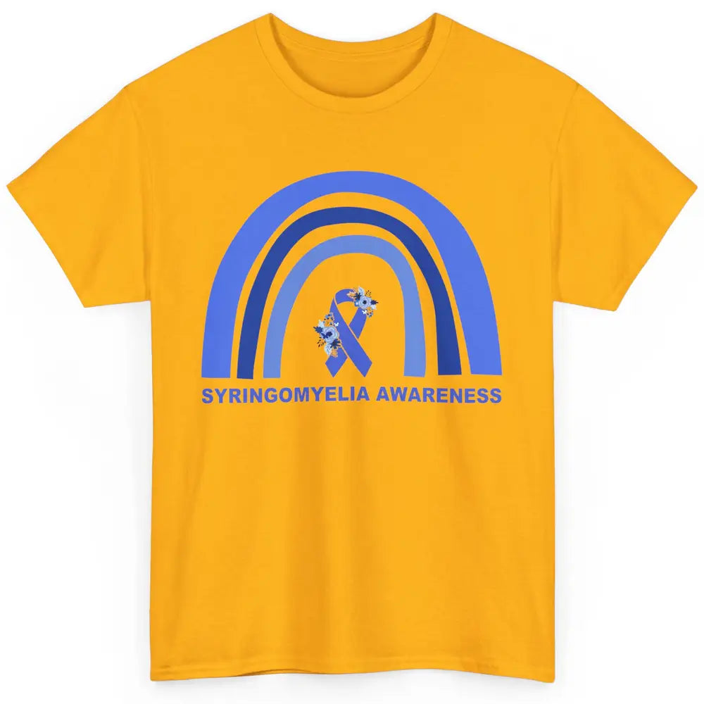 Syringomyelia Awareness Floral Blue Ribbon Rainbow Classic Unisex T-Shirt