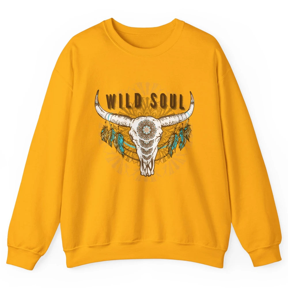 Boho Bull Skull Wild Soul Hippie Cowgirl Western Country Unisex Crewneck Sweatshirt