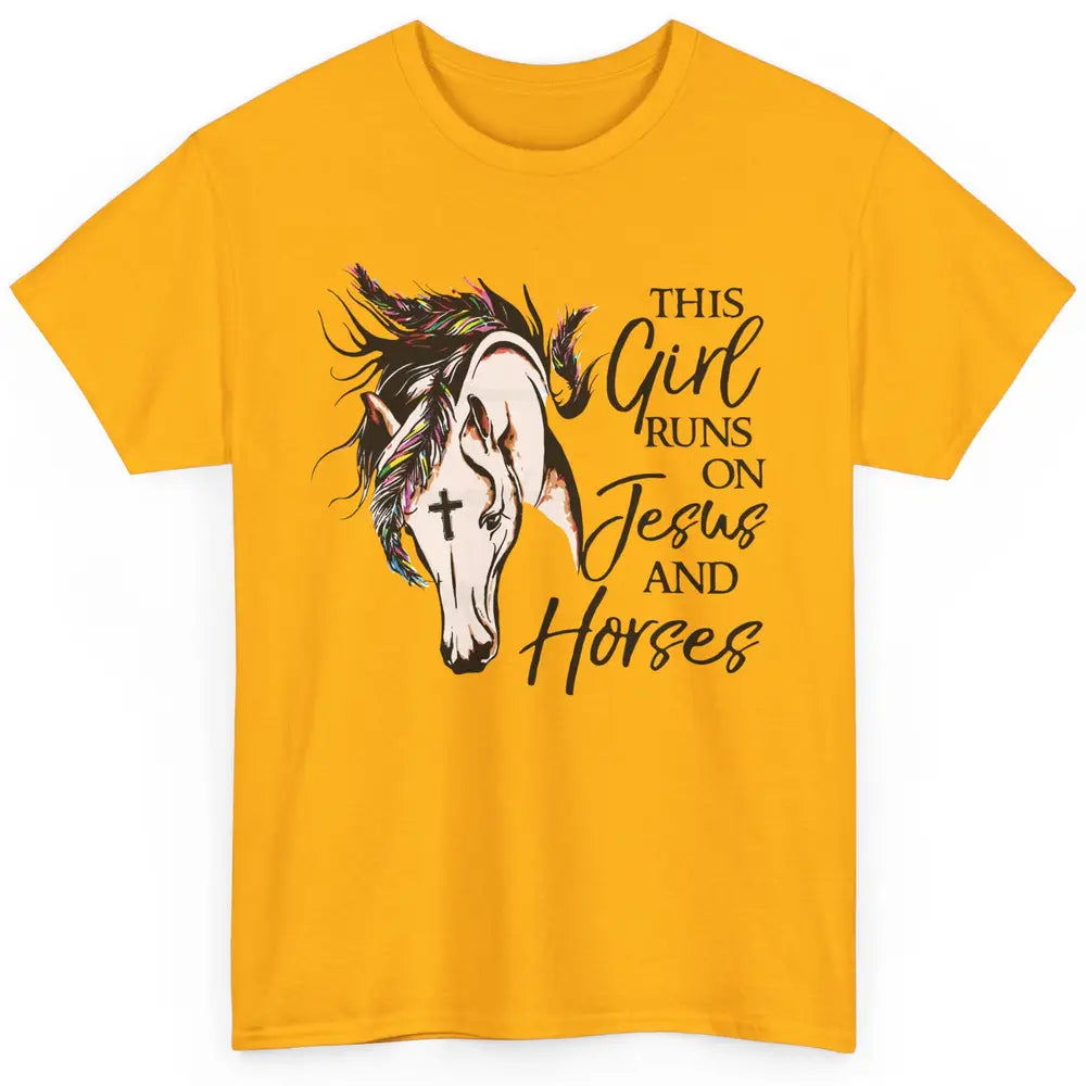 Christian This Girl Runs On Jesus And Horses Western Cowgirl Classic Unisex T-Shirt