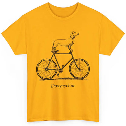 Dachshund On Bicycle Doxycycline Pun Veterinary Vet Tech Classic Unisex T-Shirt