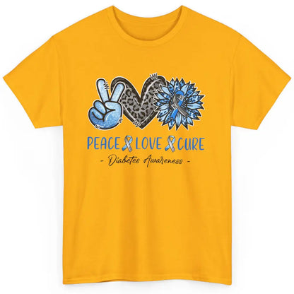 Diabetes Awareness Peace Love Cure Leopard Blue Sunflower Classic Unisex T-Shirt