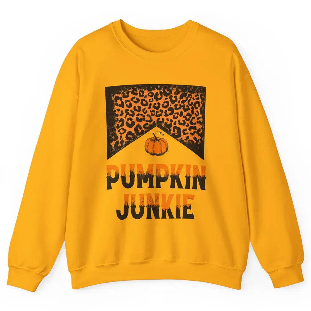 Retro Pumpkin Junkie Leopard Thanksgiving Western Country Unisex Crewneck Sweatshirt