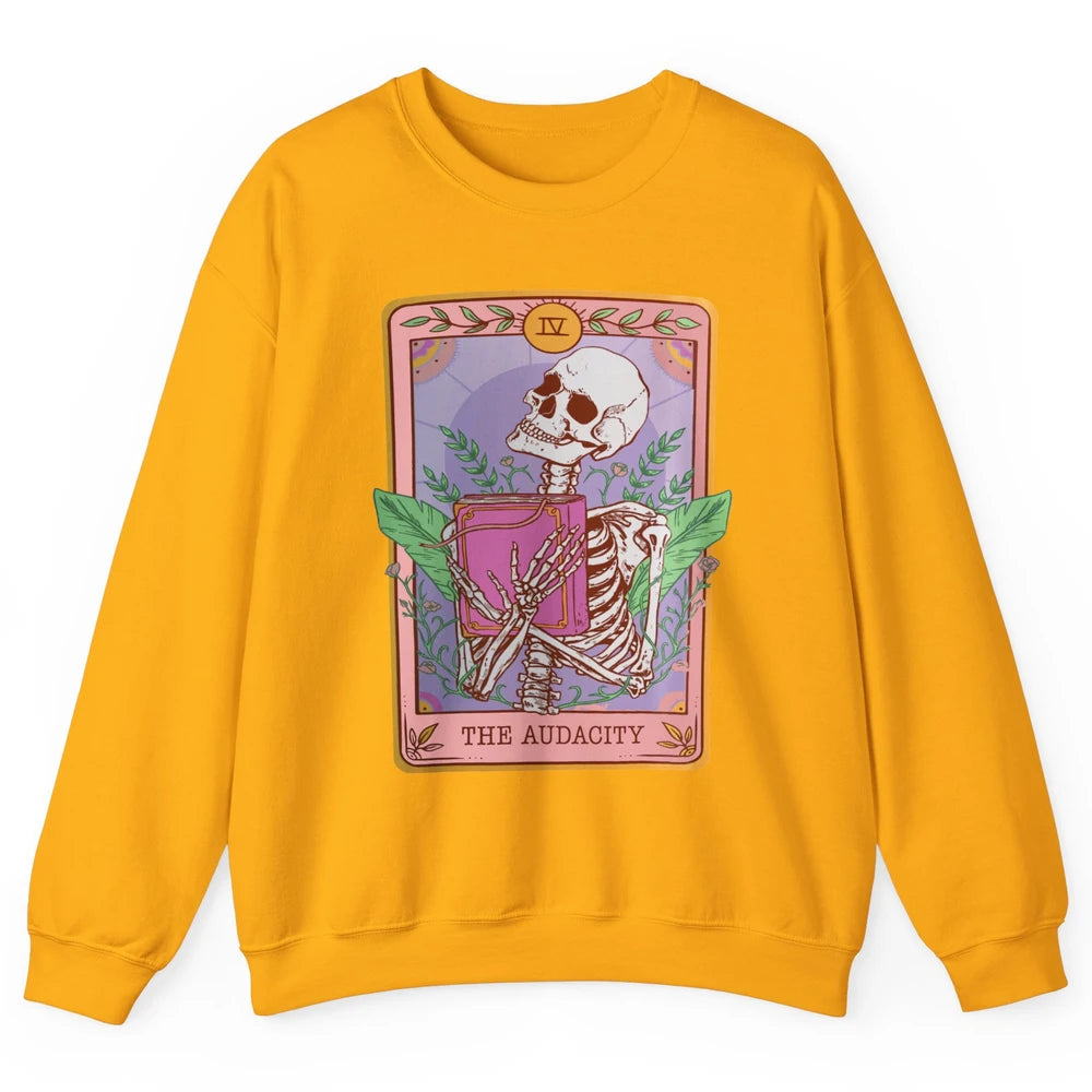 Retro Skeleton Reading Book The Audacity Plants Tarot Card Unisex Crewneck Sweatshirt