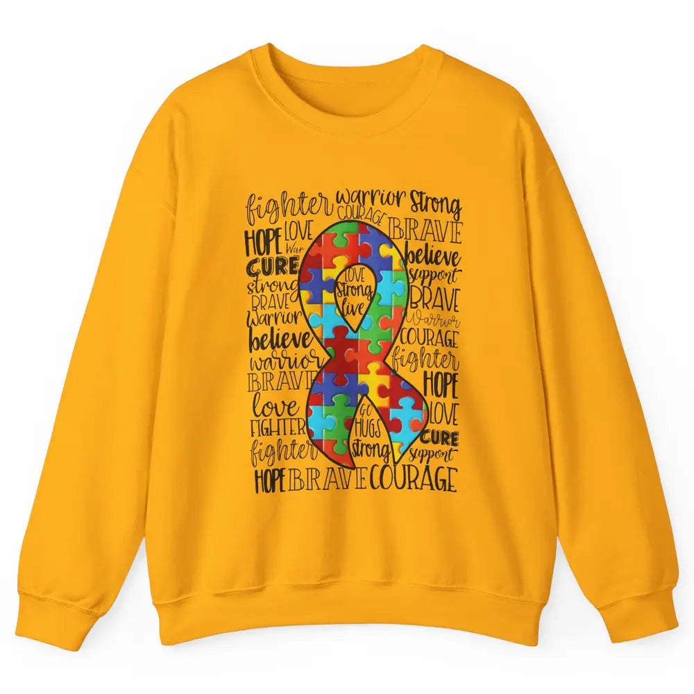 Autism Awareness Puzzles Ribbon Strong Brave Autism Support Unisex Crewneck Sweatshirt