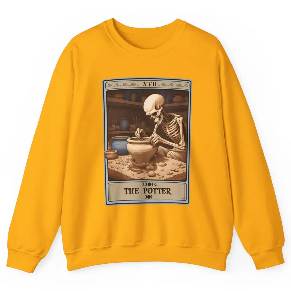 Retro Skeleton The Potter Tarot Card Halloween Pottery Lover Unisex Crewneck Sweatshirt