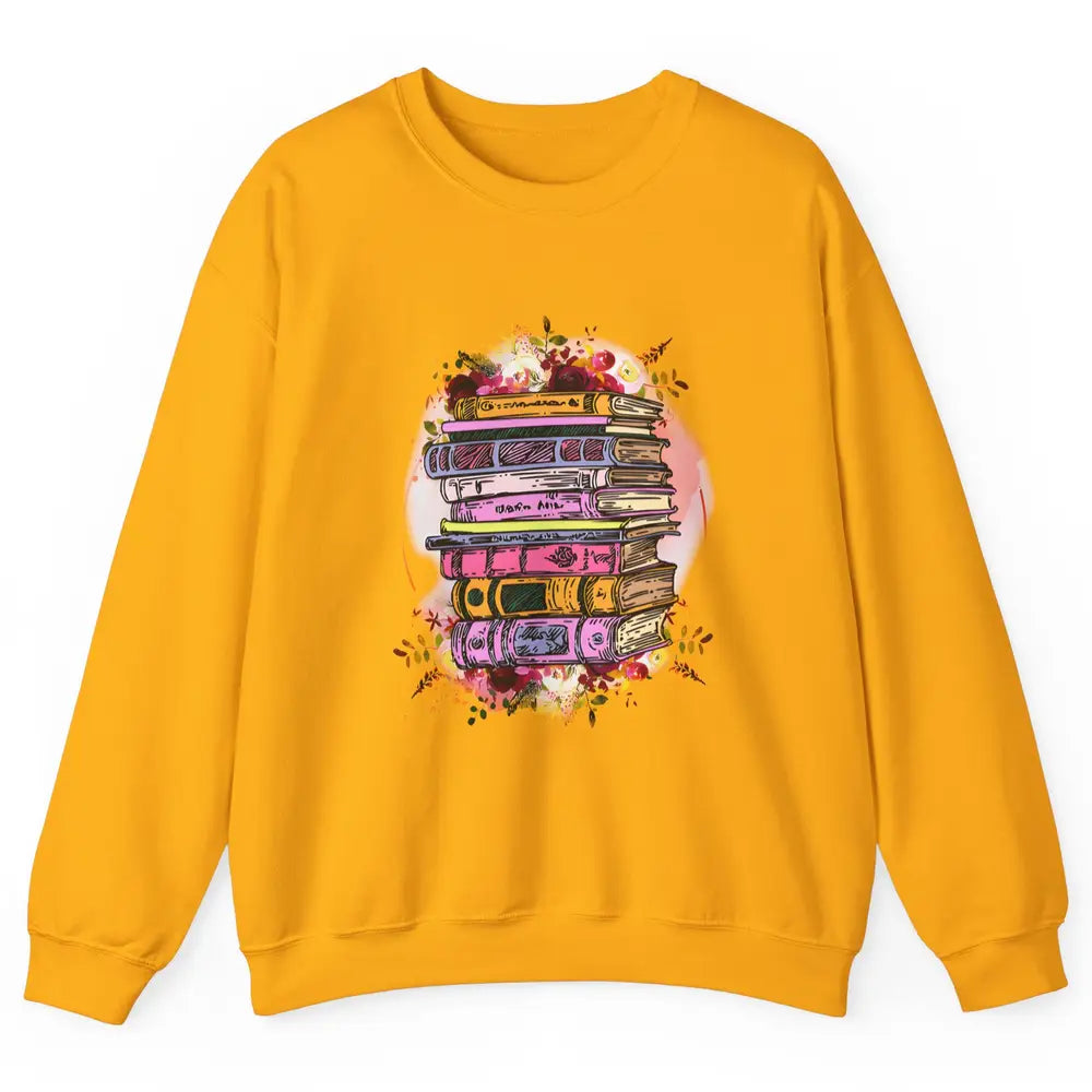 Book Wildflower Floral Aesthetic Librarian Bookworm Bookish Unisex Crewneck Sweatshirt