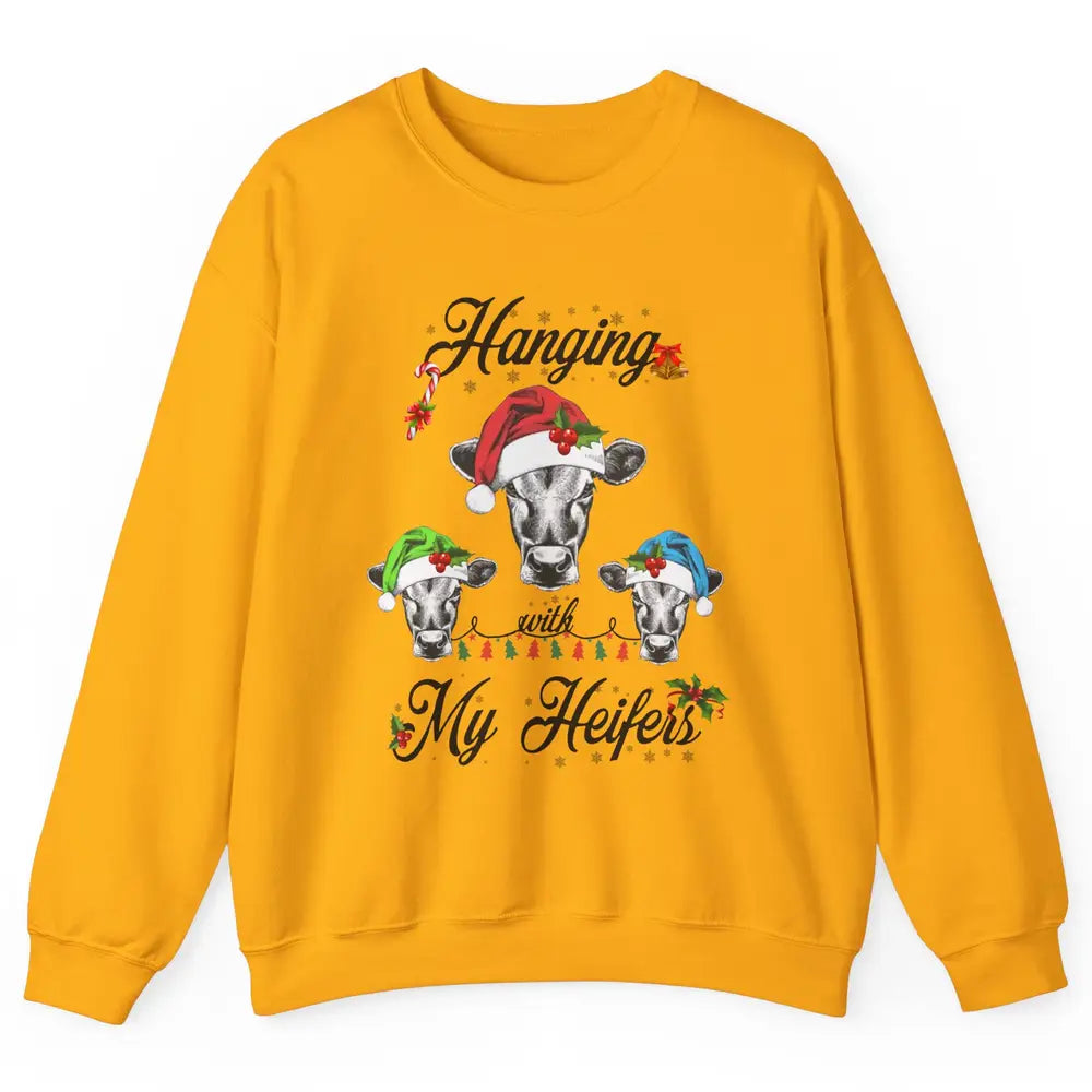 Funny Hanging With My Heifers Santa Heifer Christmas Costume Unisex Crewneck Sweatshirt