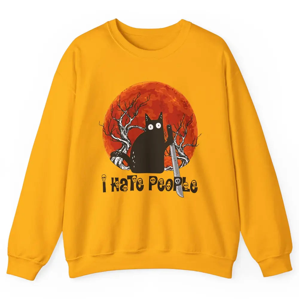 Black Cat Murderer I Hate People Pumpkin Halloween Costume Unisex Crewneck Sweatshirt