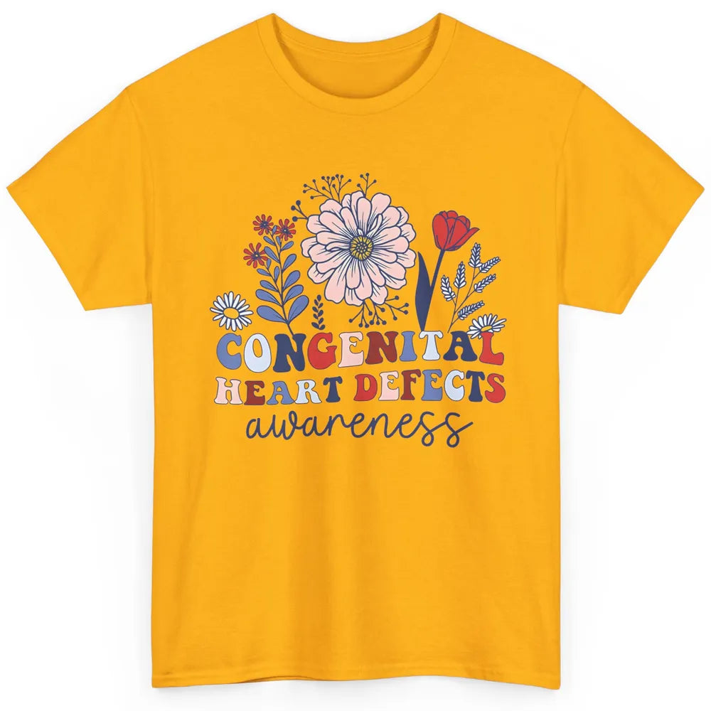 Congenital Heart Defects CHD Awareness Red Ribbon Wildflower Classic Unisex T-Shirt