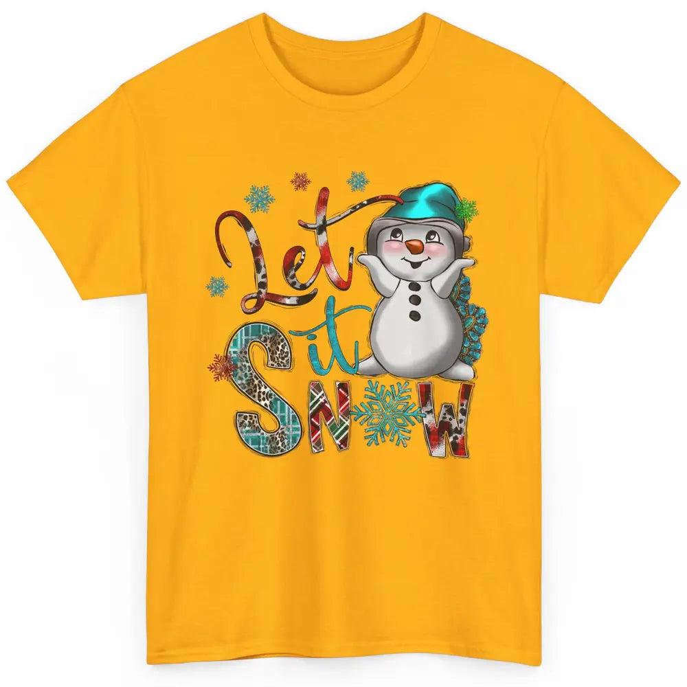 Leopard Snow Man Let It Snow Snowflakes Western Christmas Classic Unisex T-Shirt