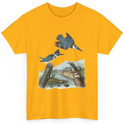 Watercolor Belted Kingfisher Bird Eat Fish Nature Birding Classic Unisex T-Shirt