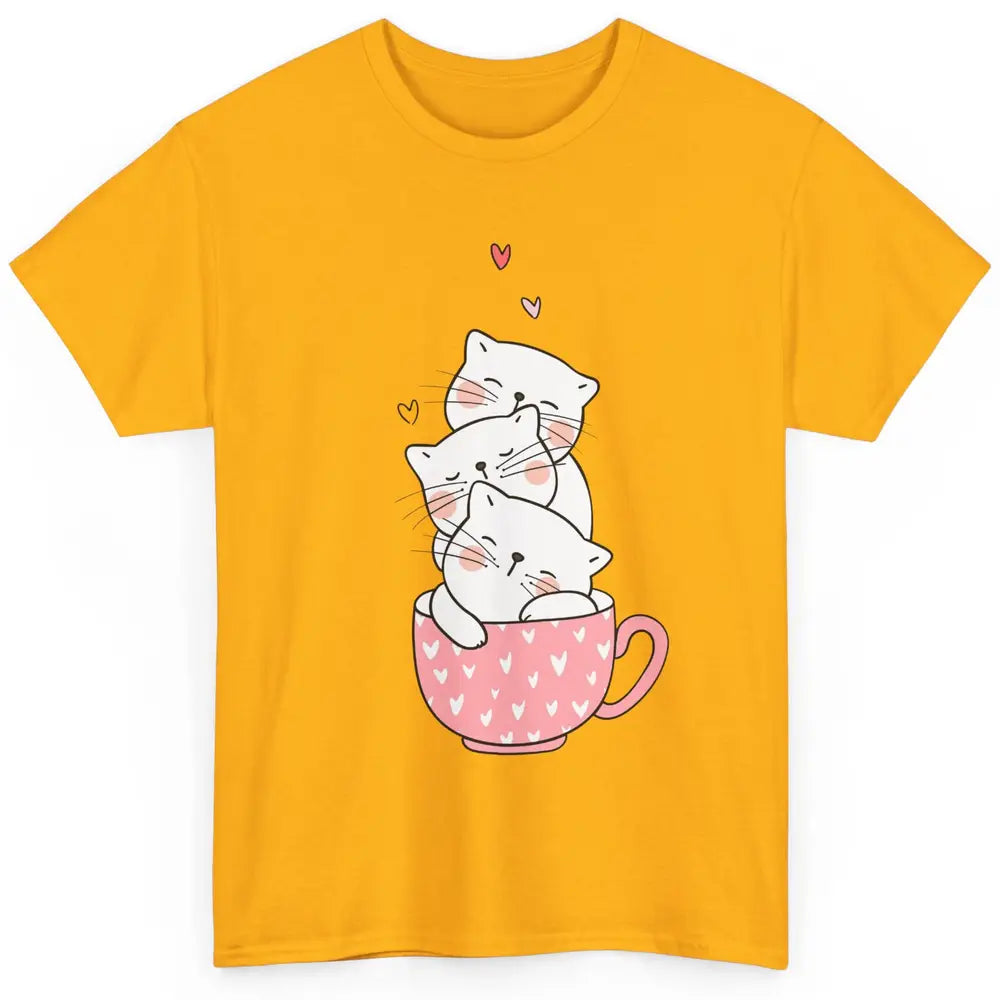 Funny Cats In Cup Cute Kitten Mom Vday Heart Valentines Day Classic Unisex T-Shirt