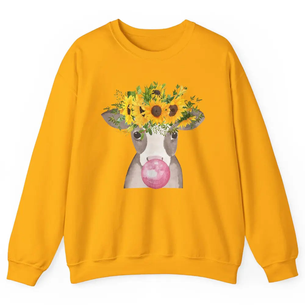 Sunflower Cow Bubble Gum Not In The Mood Western Farm Animal Unisex Crewneck Sweatshirt