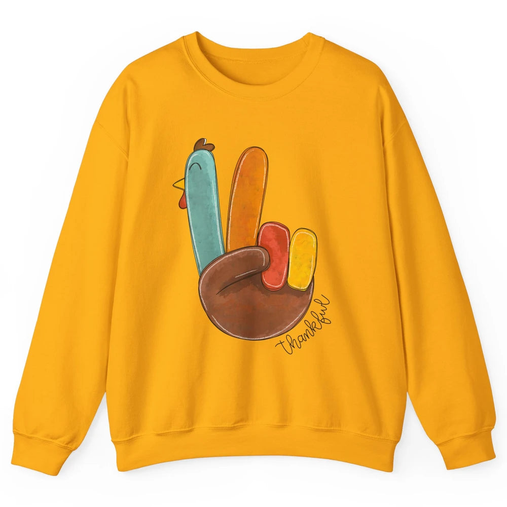 Funny Turkey Peace Sign Thankful Thanksgiving Gift Halloween Unisex Crewneck Sweatshirt