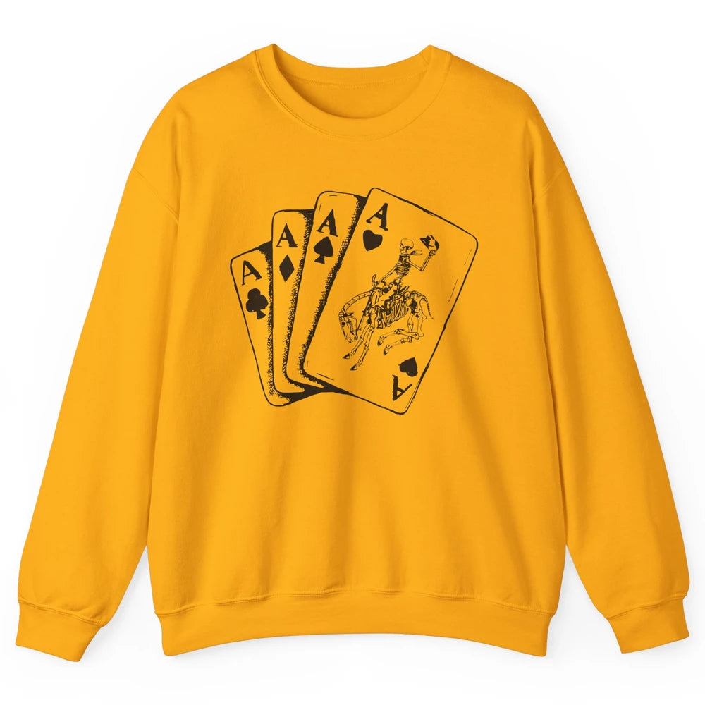 Skeleton Cowboy Horsing Playing Cards Western Cowboy Rodeo Unisex Crewneck Sweatshirt